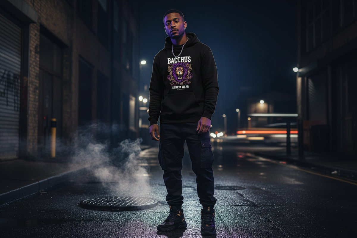 Bacchus Black Hoodie on Model