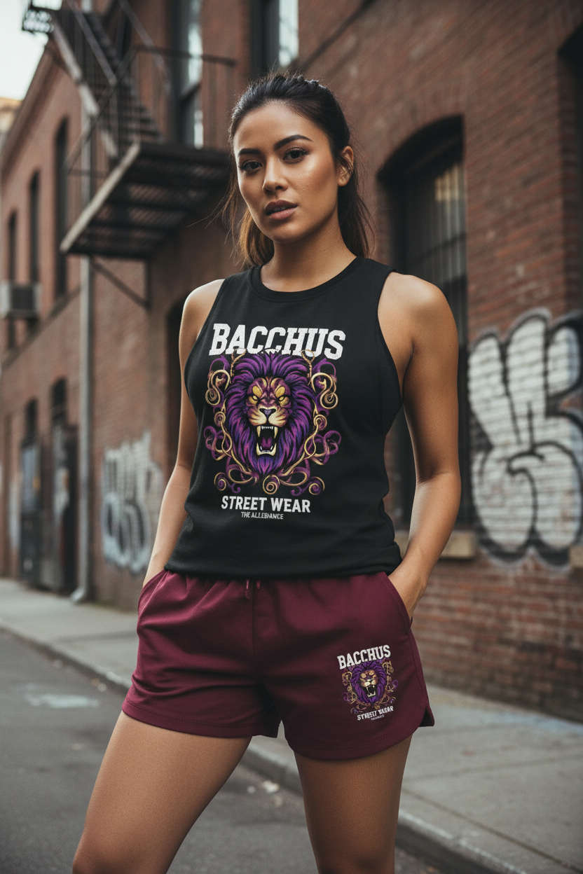 Bacchus Street Wear Black Tank + Burgundy Shorts