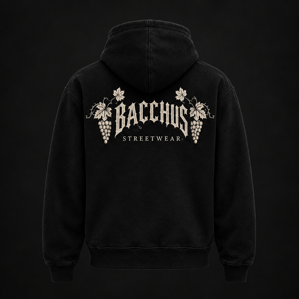 BACCHUS STREETWEAR Premium Heavyweight Zip-Up Hoodie - Black