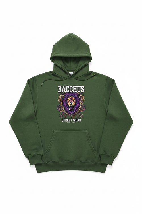 Bacchus Street Wear Army Green Hoodie with lion logo on chest