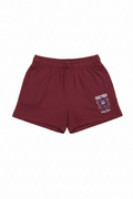 Bacchus Street Wear Women's Burgundy Shorts with lion logo on left leg