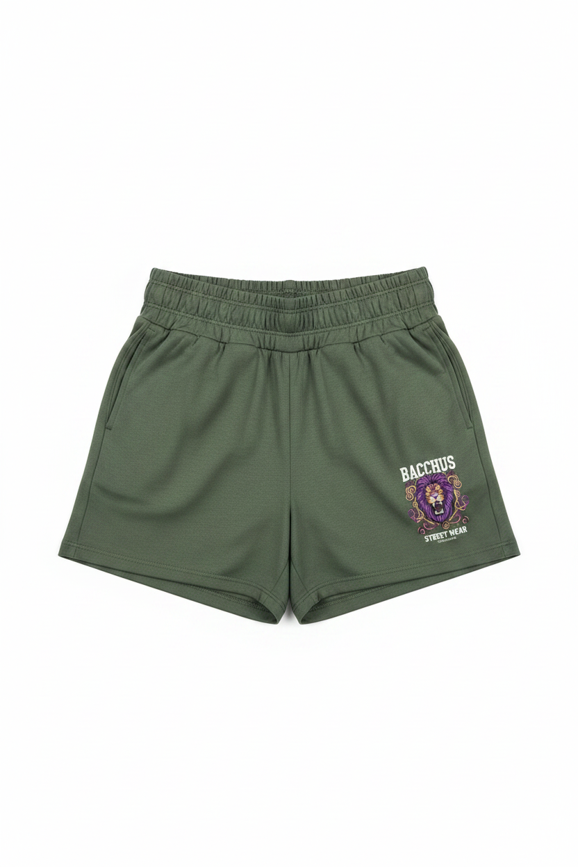 Bacchus Street Wear Women's Army Green Shorts with lion logo on left leg