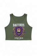 Bacchus Street Wear Women's Army Green Crop Tank Top with lion logo on chest
